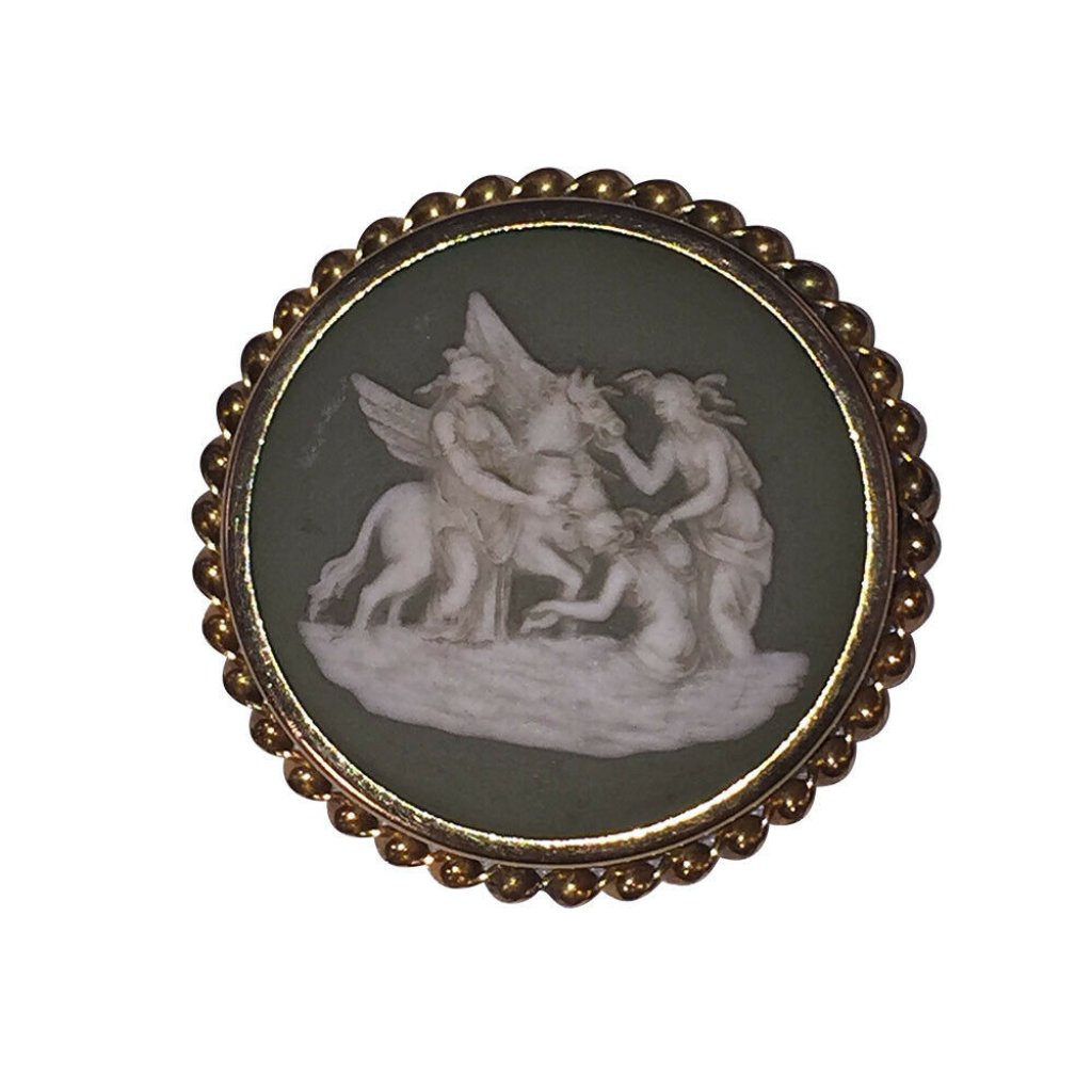 Gold Filled Green And White Wedgwood Cameo Pin Eng